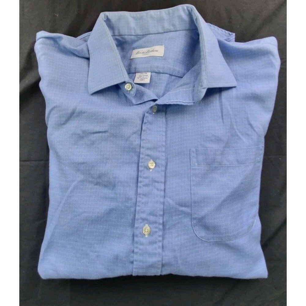 Vtg Brooks Bros Casual Button Up Shirt Mens Size 17.5/34(XL) Blue Check USA Made